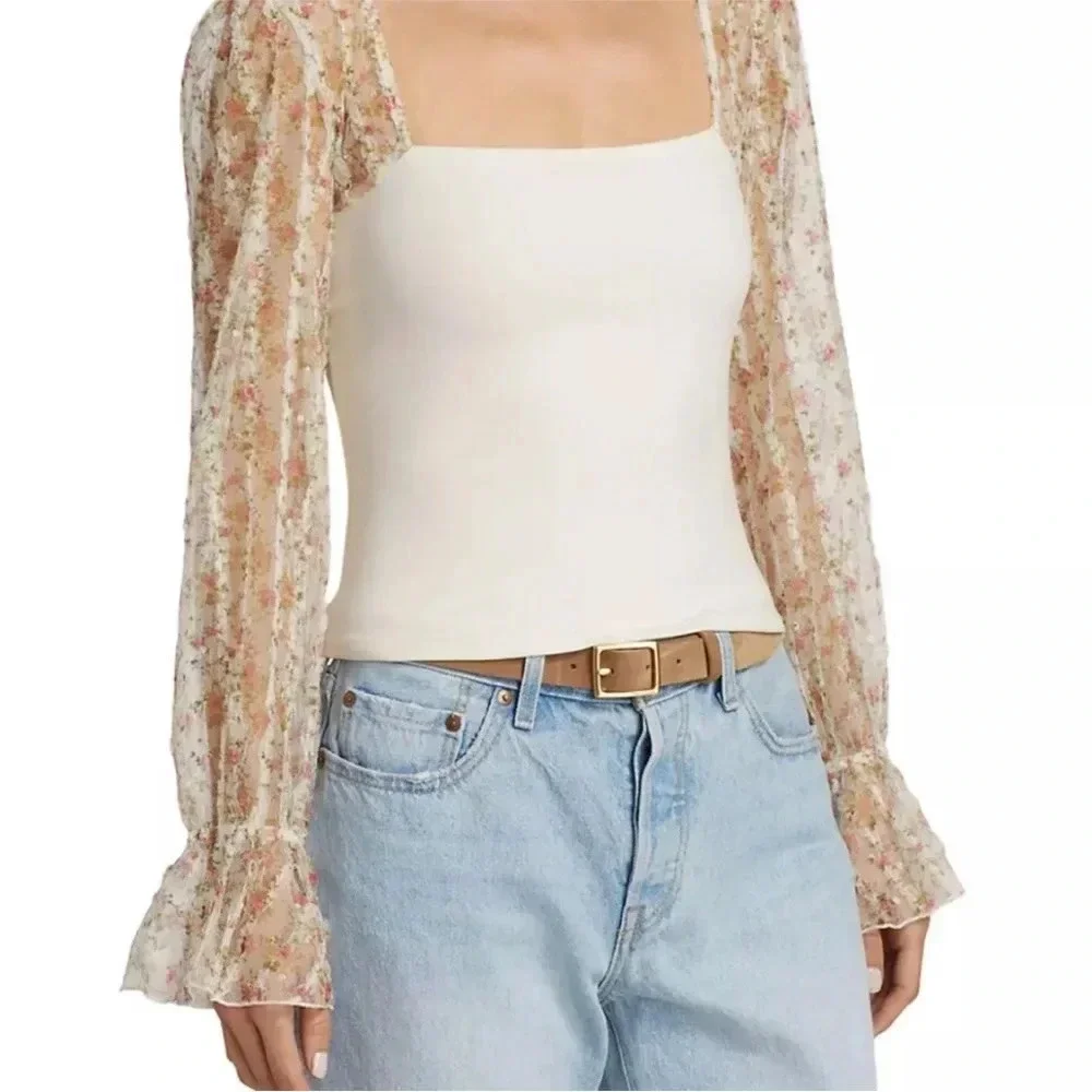 NWT FREE PEOPLE GIMMIE BUTTERFLIES SHEER SLEEVE TOP Size XS